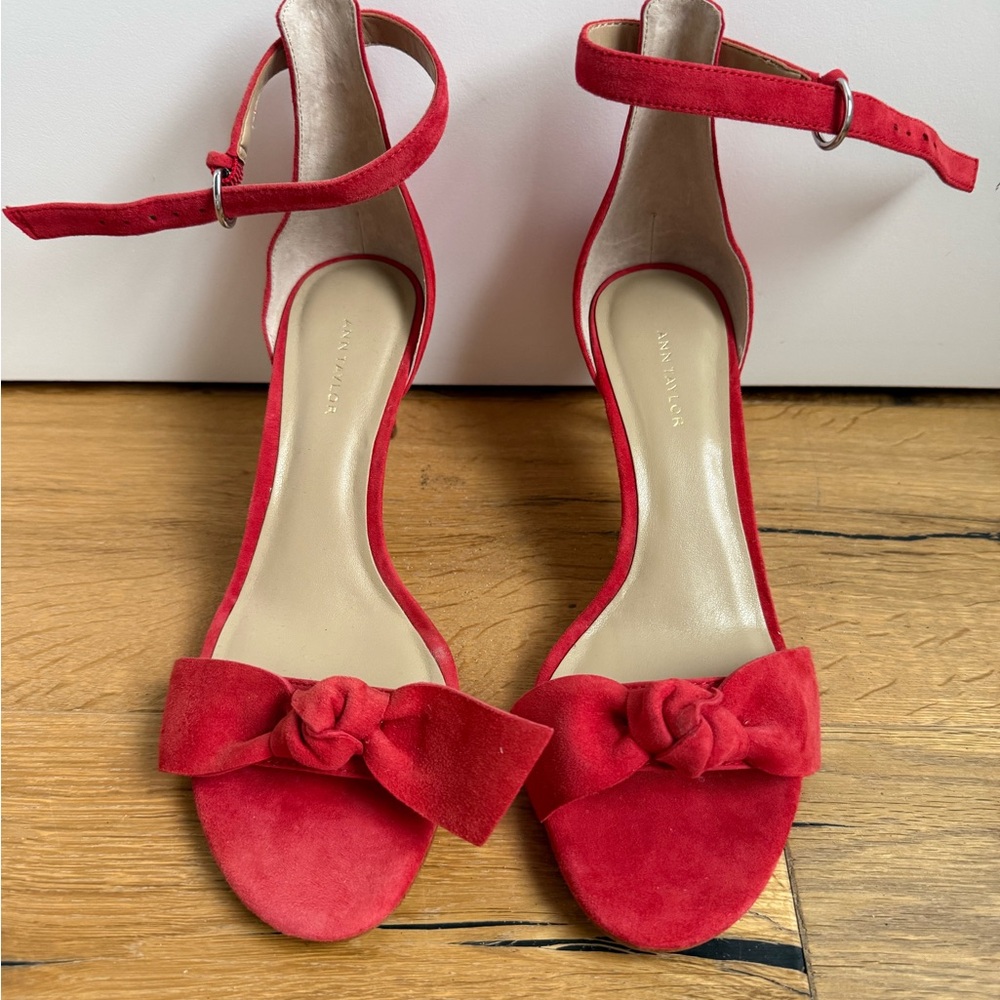 Ann Taylor Red Suede Bow Heels